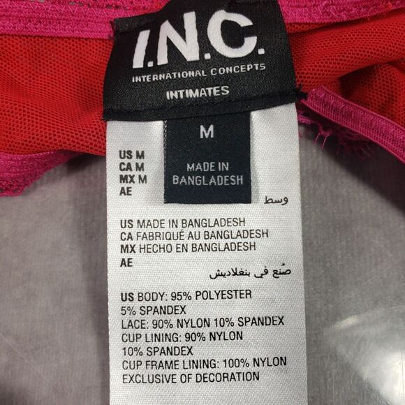 INC Intimates Bra Womens M Red Pink Crimson Leaf Lace Polka Dot Underwire - Picture 3 of 7